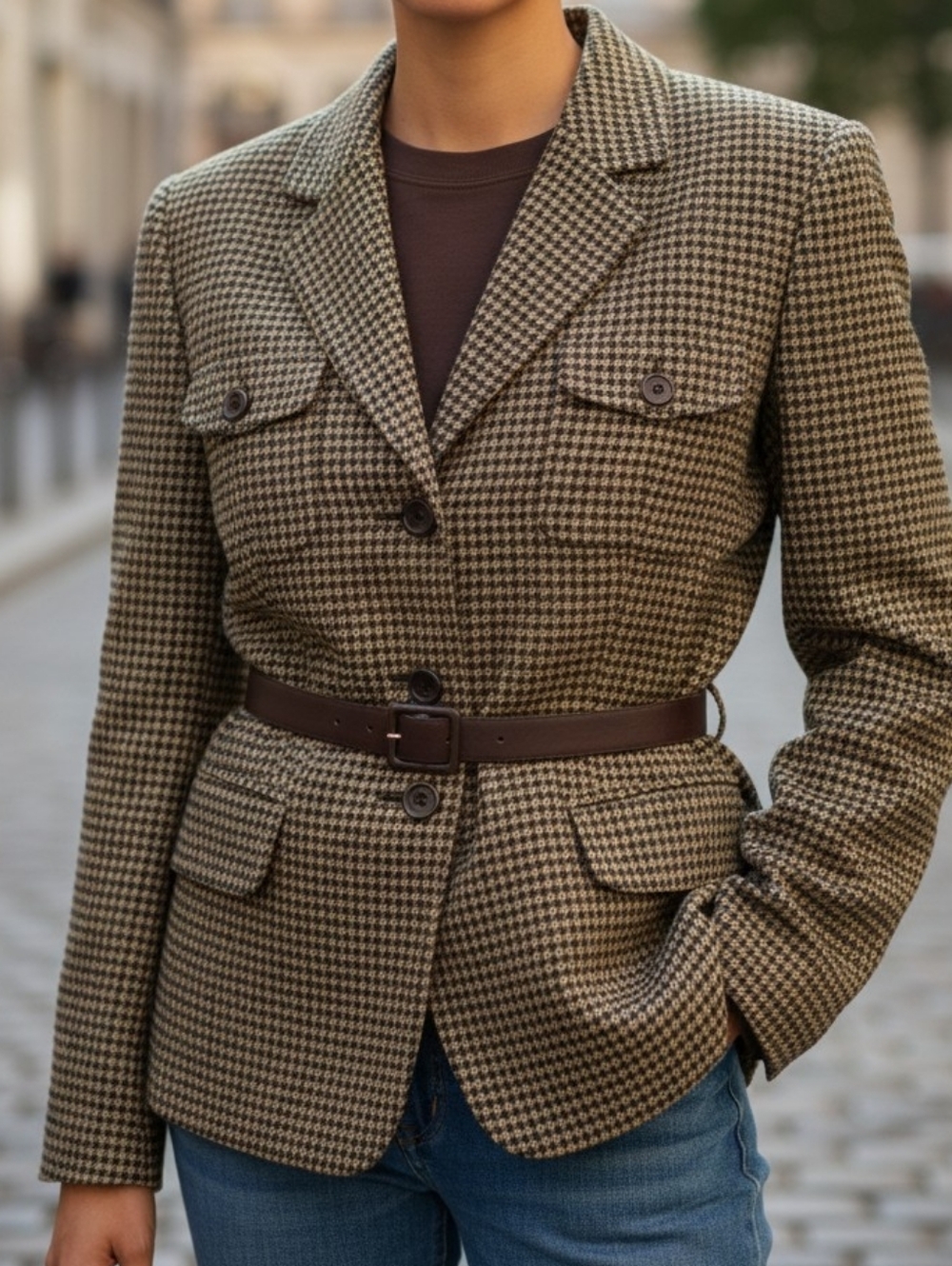 Ann Klein II Wool Structured Blazer Size 14 Brown